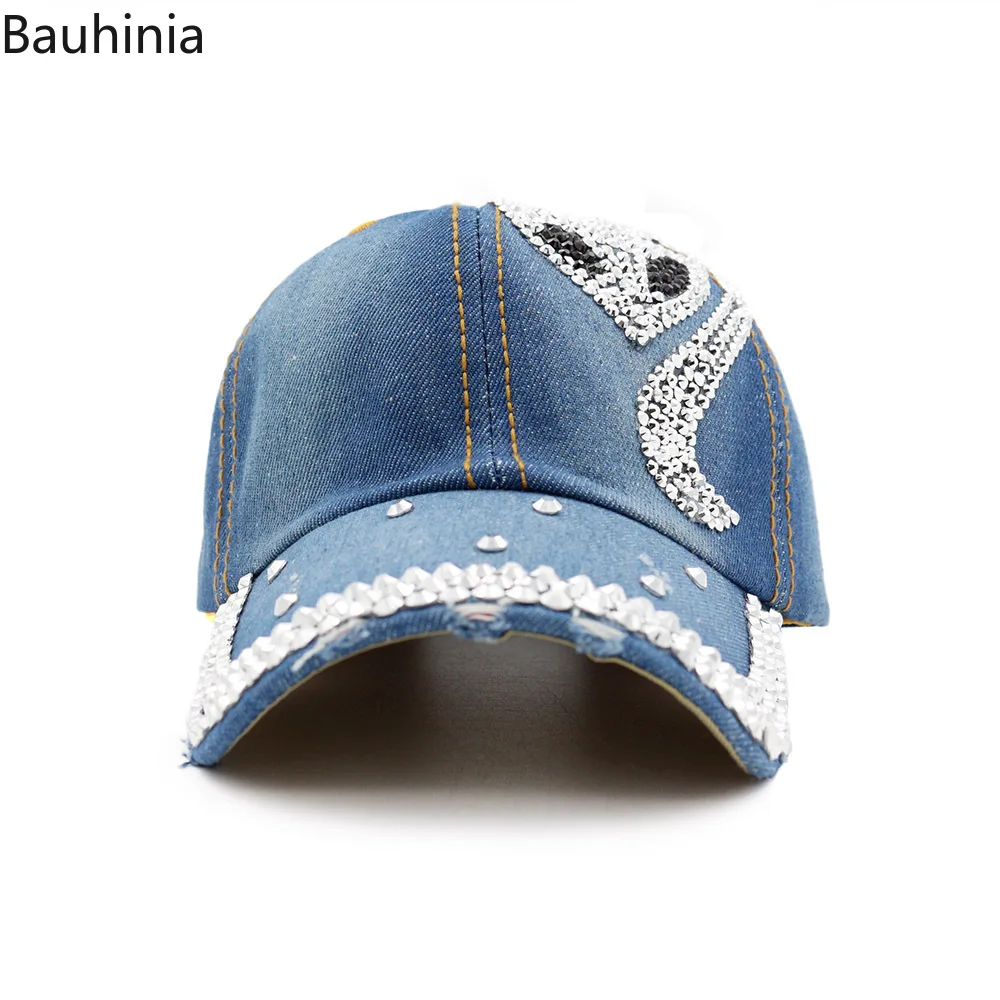 Bauhinia, Женская Бейсболка, стразы, деним, уличная одежда, хип-хоп, регулируемые шапки, модная бейсболка, кепка s