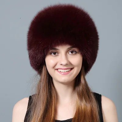 winered Новинка, шапка Lei Feng из натурального Лисьего меха, женская шапка из кроличьего меха, теплая защита для ушей, шапка из лисицы для русской зимы, уличная шапка-бомбер для женщин - Цвет: winered