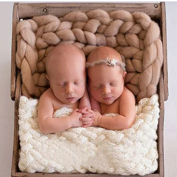 

Hot Sale High Quality Cartoon Wool Crochet Baby Blanket Newborn Photography Props Chunky Knit Blanket Basket Filler 8 colors