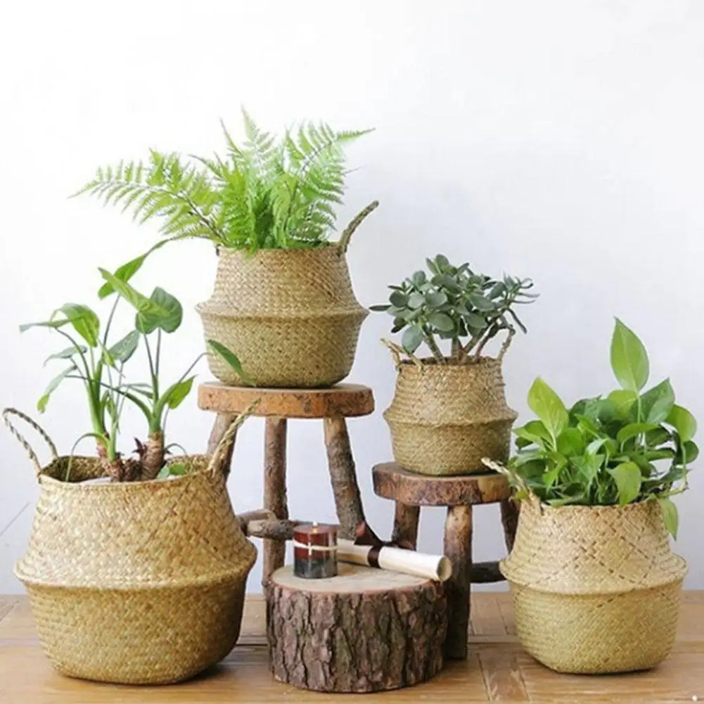 TPFOCUS Storage Basket Hand-Woven Basket Foldable Storage Basket with Handle Organizer for Dirty Clothes Fruit Flowers Seagrass