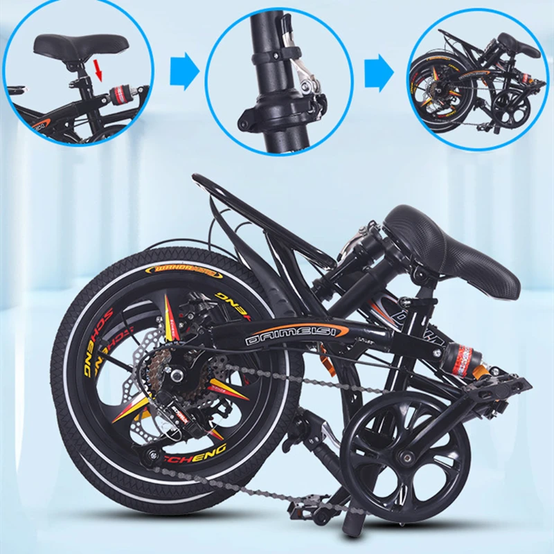 Portable quick folding bicycle 16 inch wheel rims quick fold road bike Princess bikes Adult cycling mini BMX Birthday Gift