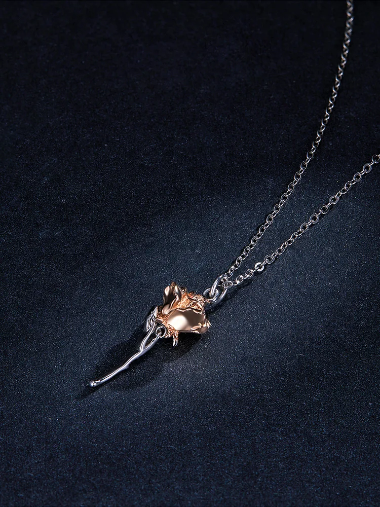 Sterling Silver 925 Graceful Rose Pendant Necklace