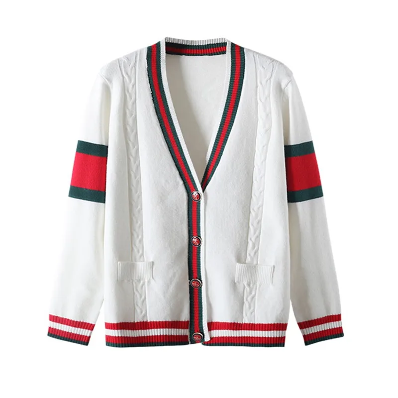 

2019 Winter Christmas Knitted Sweaters Cardigans For Women Runway Single Breasted Long Sleeve Striped Sweater Jumper Clothes