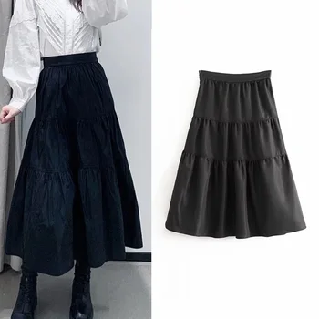 

Vintage women's skirt england elegant satin pleated high waist faldas mujer moda 2020 casual chic female long skirt ropa mujer