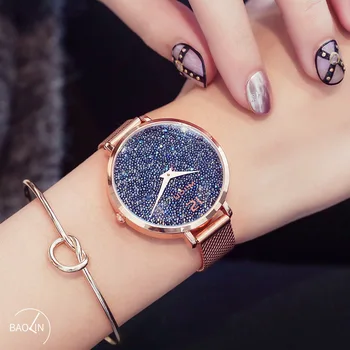 

Watches Women Creative Starry Sky Quartz Wristwatches Ladies Fashion Luxury Crystal Mesh Female Clock Simple Wrist Watch Woman