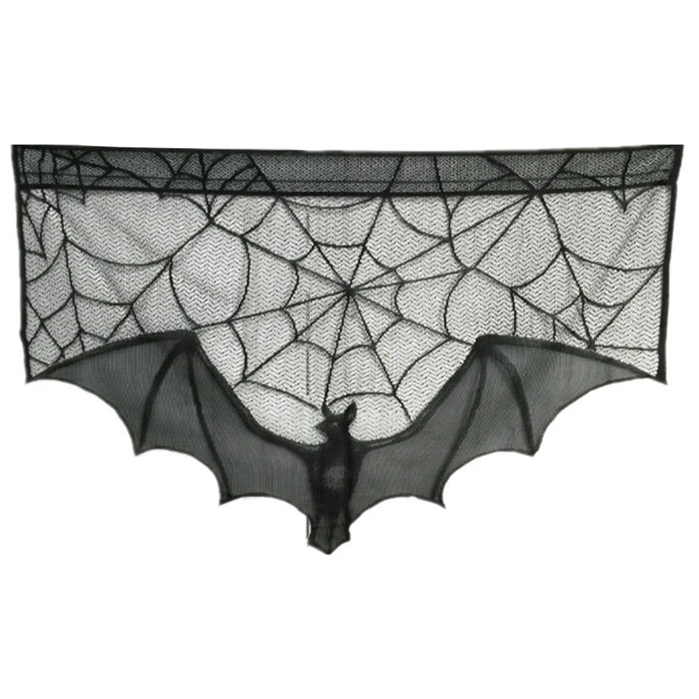 

Decorative Curtain Bat Pattern Accessories Lace Spider Web Easy Install Polyester Home Festival Black Party Supplies Halloween