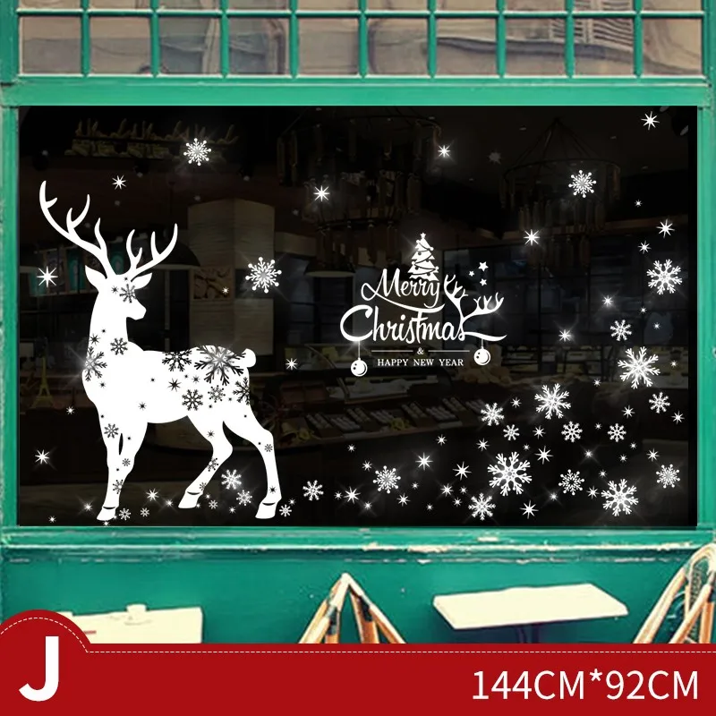 Год, рождественские украшения, сцена, магазин, стеклянная наклейка, домашний декор, снеговик, рождественская елка, наклейки на окна - Цвет: J