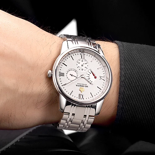 Steel White ORKINA, мужские часы, лучший бренд, Роскошные, день, дата, кварцевые, модные, под платье, мужские часы, нержавеющая сталь, чехол, водонепроницаемые, Reloj Hombre - Цвет: Steel White