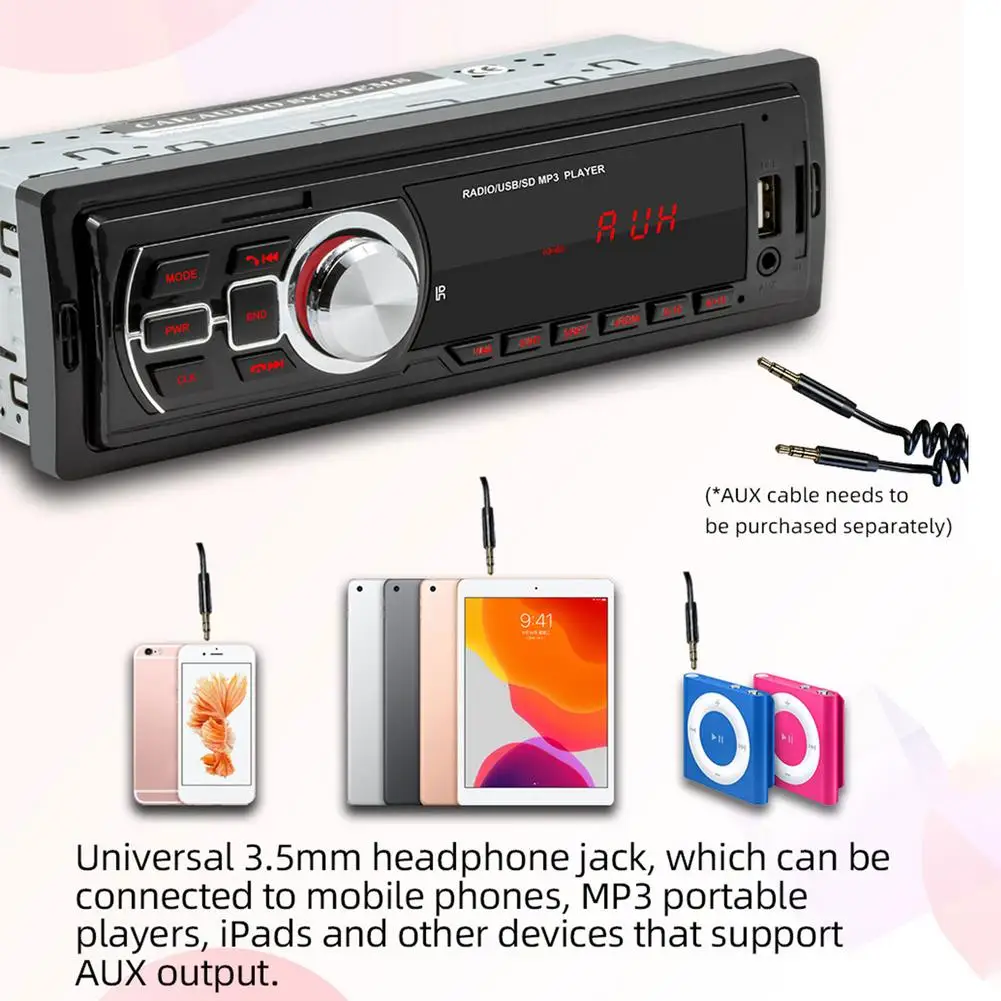 

Car Radio 1din Autoradio Aux Input Receiver Bluetooth Stereo Radio MP3 Multimedia Player Support FM/MP3/WMA/USB/SD Card