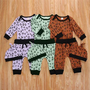 

3Pcs Newborn Baby Clothes Set 0-18M Autumn Spring Long Sleeve Romper+Pants+Headband Set Leopard Printed Cotton Cloting 2020 New
