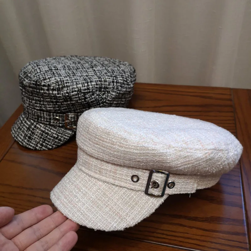 Женские осенне-зимние твидовые армейские кепки на пуговицах для девушек, уличная дорожная восьмиугольная шляпа, береты, армейская Кепка, модные шапки