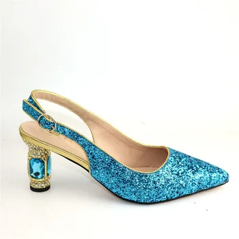 

Elegant Sky Blue Pointed Toe Pumps Women High Heels African Evening Party Shoes CR101 Height 8.8CM