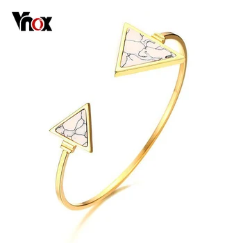 

Vnox Fashion Arrow Natural Stone Bracelets & Bangles for Women Stainless Steel Triangle Women Cuff Bracelet Jewelry Gold-color