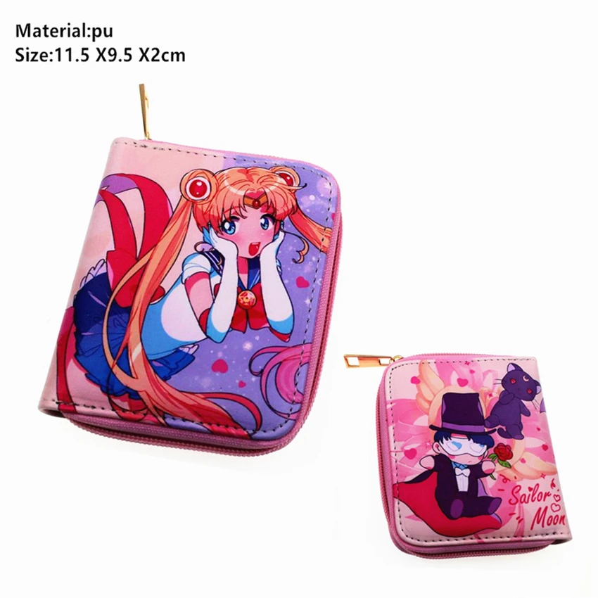 

Anime Sailor Moon Short Wallet Tsukino Usagi Pu Boys Girls zipper Credit Card Holder Leather small Purse Women mini coin Handbag