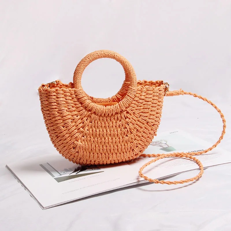 casual candy color rattan women handbags wicker woven lady shoulder crossbody bags summer beach small straw bag bali purses 2020