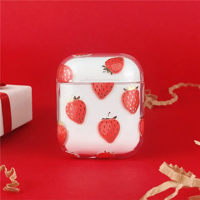 

bronze decal flower summer cherry strawberry watermelon pattern transparent clear hard earphone cover for airpods case BIA612