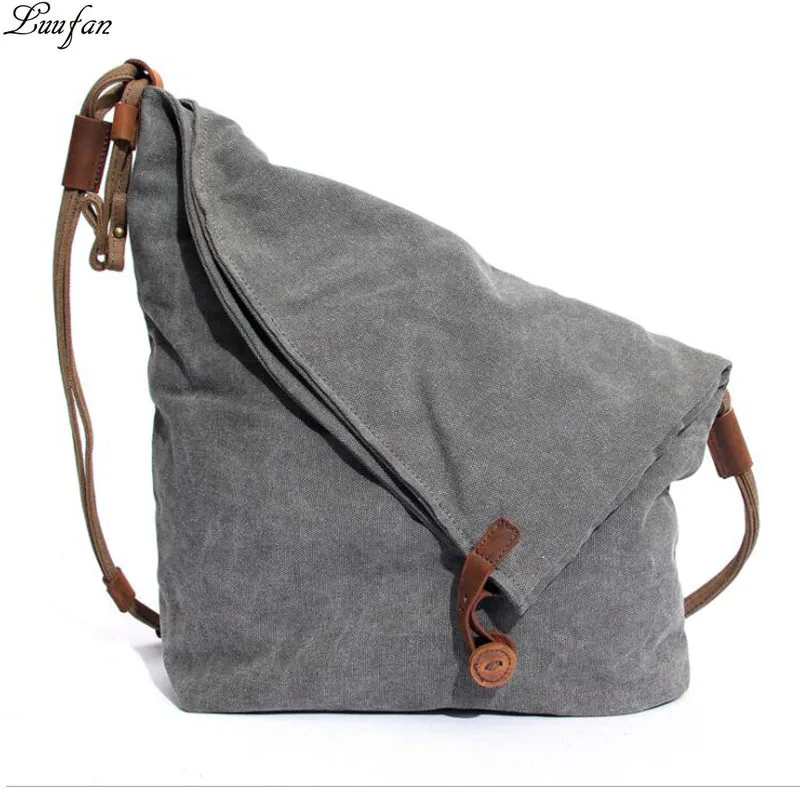 

Luufan Canvas Leather Shoulder Bag For Women Large Capacity Female Message Bag Soft Foldable Women Shipping Bag High Quality