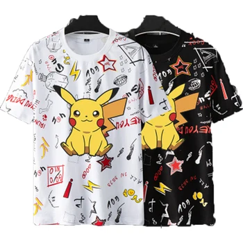 

M49T5 2020 Summer New Men Round Neck T-shirt Loose Fashion Printed Cartoon Pikachu Short Sleeve Popular T-shirts Men Lovers