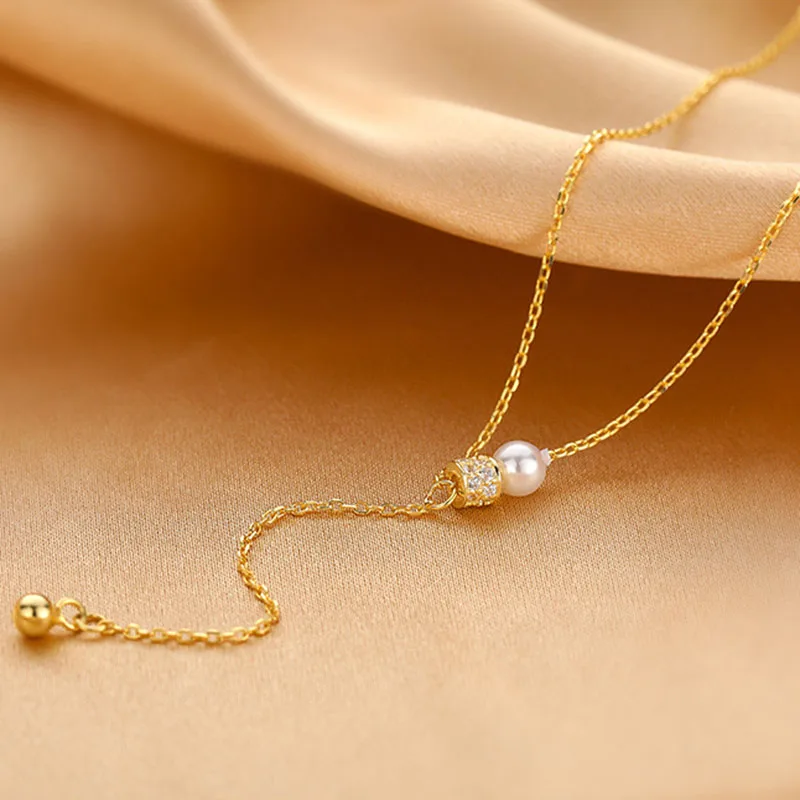 925 Sterling Silver Pearl Necklace Simple Spherical Pendant Ladies Clavicle Chain Exquisite Jewelry Party Wedding Accessories - Image 5