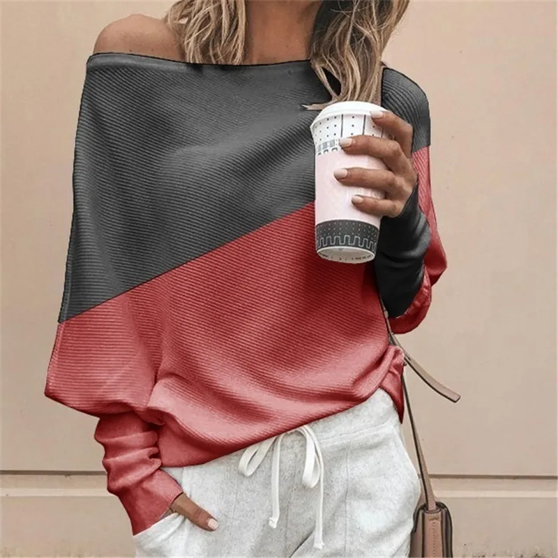 

Womens Autumn Fashion Tops Casual Loose Sloping Shoulder Long Sleeve Shirts Blouse Plus Size