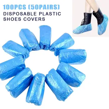 

USA Dropshipping Disposable Shoe Covers Plastic Blue Women Men Shoes Cover Thick Rainy Day Carpet Cleaning Shoe Cover