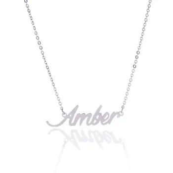 

Collares Hombre Femme Silver Color English Name Necklace Customized Nameplate Stainless Steel Engraving Gift Jewelry