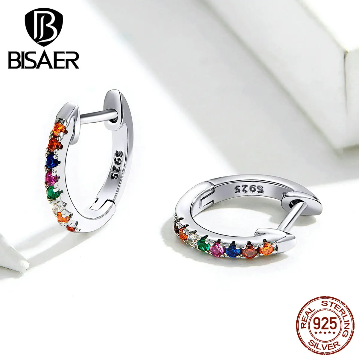 Серьги гвоздики BISAER Лидер продаж 925 пробы серебряные круглые женские серьги