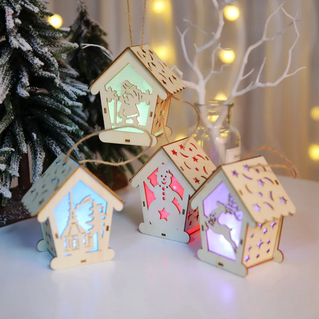 25# новогодний Рождественский DIY светящийся домик инновационный рождественский дом, заснеженный с светлым красочным деревянным украшением для дома
