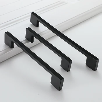 FCFC American style Kitchen Cabinet Handle Square Matte Black 128mm Drawer Black Cabinet Wardrobe 7 Character Solid Pulls