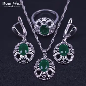 

Apple Green Zircon Silver Color Jewelry Face Square For Women Rings Earrings Necklace Pendant Promotion New Style