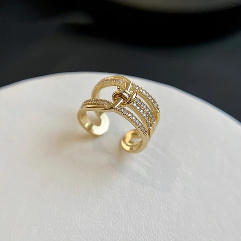 and American Exaggerated Hollow Chain Shape Gold Open Rings For Woman Gothic Exquisite Jewelry Party Girl's Luxury Ring