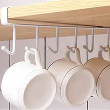  6 Hooks Under Cabinet Hanger Rack Cup Utensils Set Holder Metal Iron Punch Free U-shape Bathroom Kitchen Storage Hook Holder 