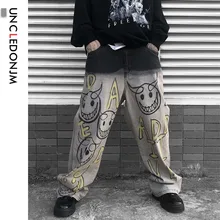 UNCLEDONJM Graffiti jeans for men letter denim jeans pants Destroyed
Stretch Slim Fit Hop Hop Pants loose fit denim jean AD-1981
