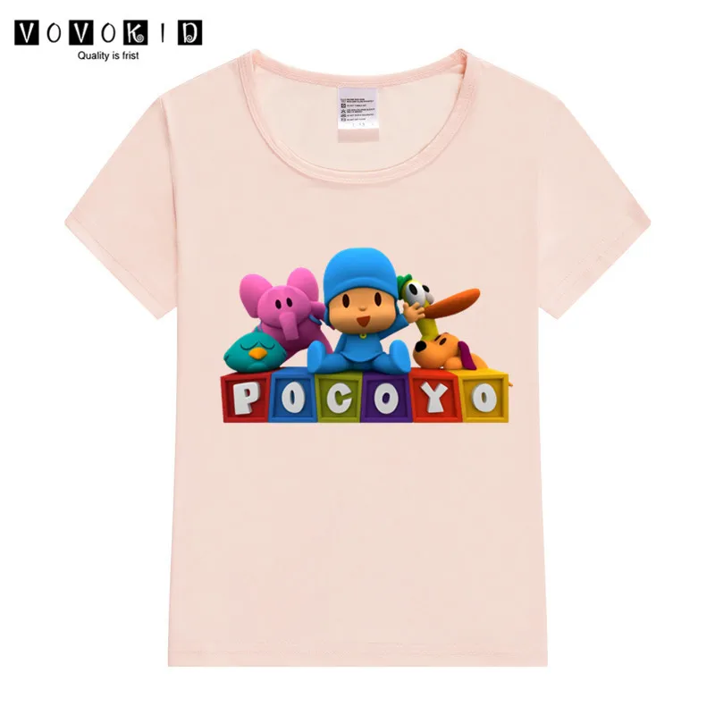 Забавная футболка с принтом «Pocoyo» для маленьких девочек и мальчиков, Детская летняя футболка, рубашка на День Благодарения - Цвет: T127O-pink