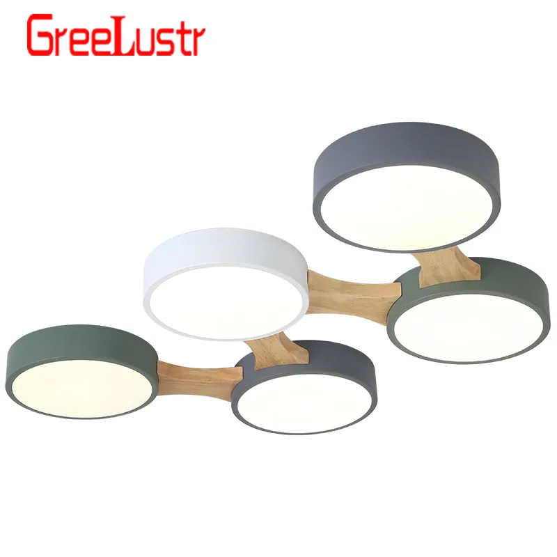 

LED Ceiling Lights With Round Metal Lampshade For Living Room Modern Surface Mounted Ceiling Light Wood Bedroom Lamp