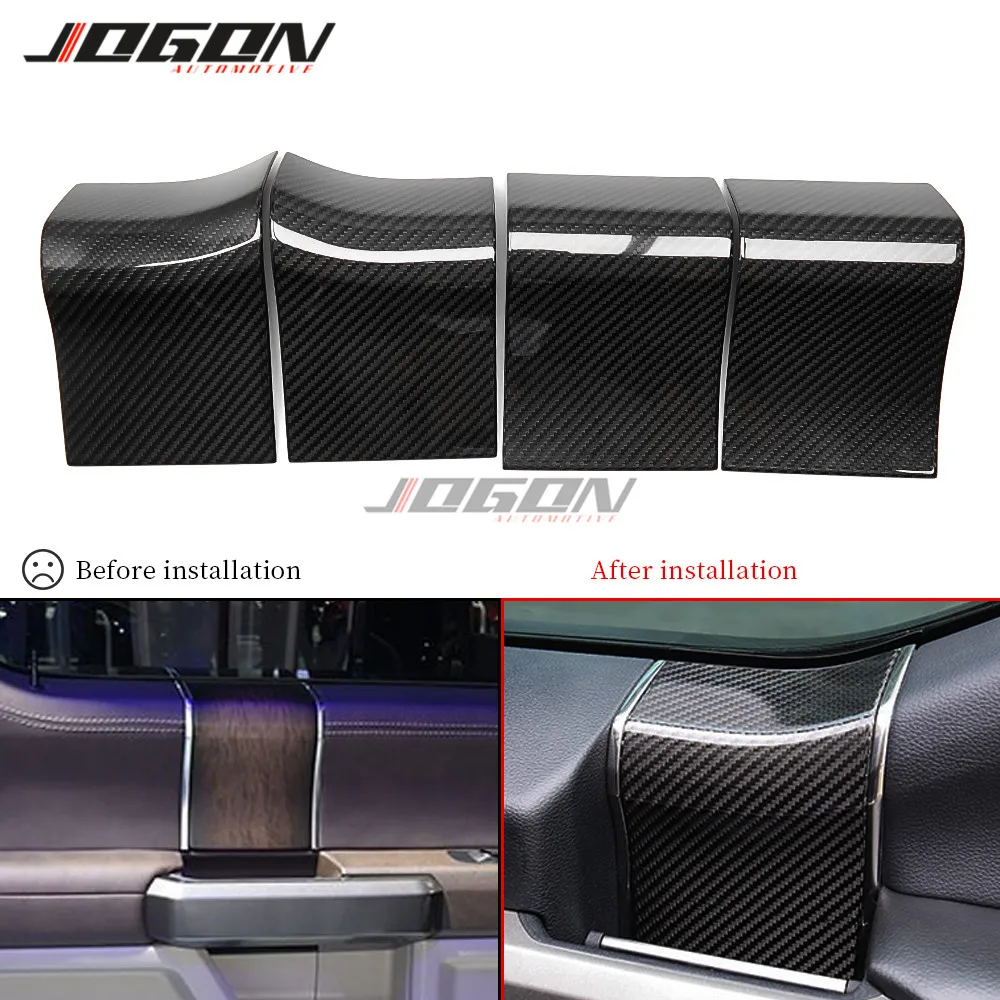 4pcs Car Interior Door Handle Panel Trim For Ford F150 F-150 2015 2016 2017 2018 2019 2020 Real Dry Carbon Real Dry Carbon