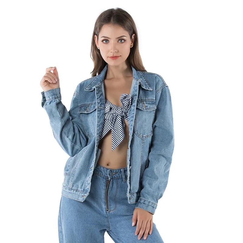 

Autumn Women Single-breasted Denim Jacket Harajuku boyfriend Wind Jean Jacket Loose Long Sleeve Winter jackets coats Streetwear
