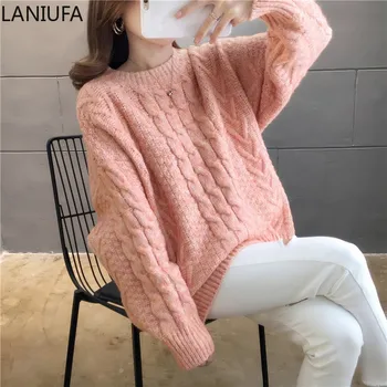 

Fashion Autumn Casual Women Sweater Knitted Long Sleeve O-Neck Casual Loose Slim Office Pullovers Sweaters Women Tops mujer P235