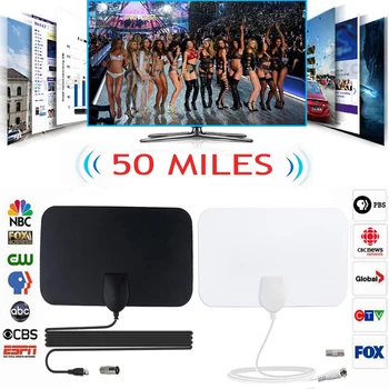 

50 Miles Indoor HDTV Antenna DTV Digital TV Antenna HD Cable TV Antena DVB-T/T2 UHF VHF Antennas Aerial HD Flat Design
