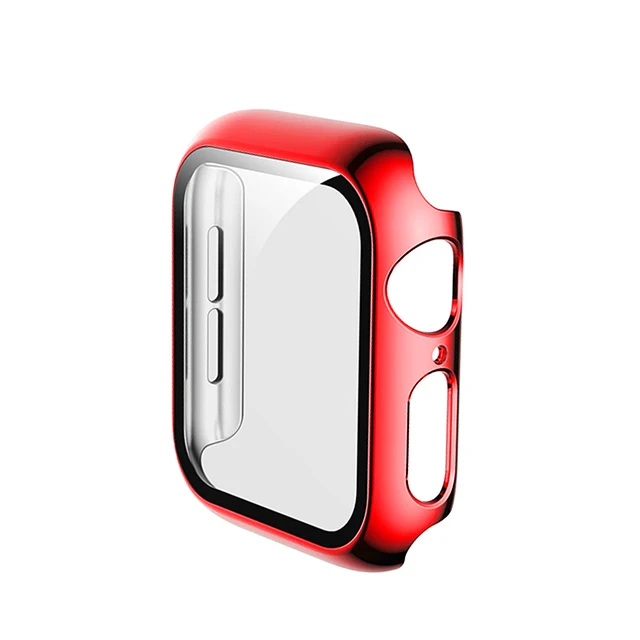 Glass+Case Full Cover For Apple Watch Case Series 6 SE 5 4 3 2 iWatch Case Accessor 44mm 40mm 42mm 38mm Protector Apple Watch Red