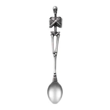 

1Pc Unique Titanium Steel Flatware Silver Fork Retro Fork Halloween Exquisite Special Exquisite Skull Fork Tableware Cutlery