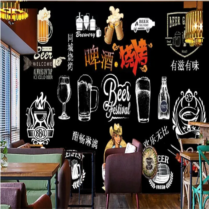 Персональная Ручная роспись Доска пиво барбекю Ресторан фон обои бар клуб промышленный Декор настенная бумага 3D