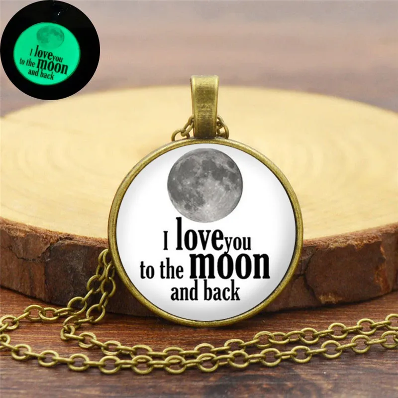 Мода I Love You To The Moon задняя светящаяся подвеска на шею классика светится в темноте стекло ожерелье ювелирные изделия для мужчин и женщин