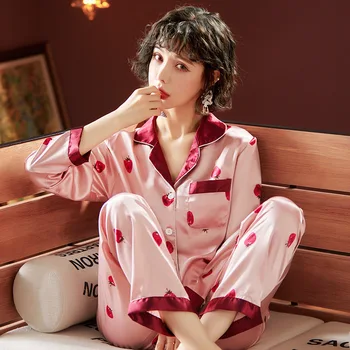 

Top Women Pajamas Female Spring And Autumn Sexy Long-Sleeved 2PCS Home Service Korean Cute Strawberry Ethika Women Set 2 Piece