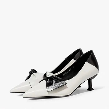 

2020 Women Pumps Fashion Spell Color High heels Single Shoes Female Spring Summer Genuine Leather Wedding Party shoes Woman
