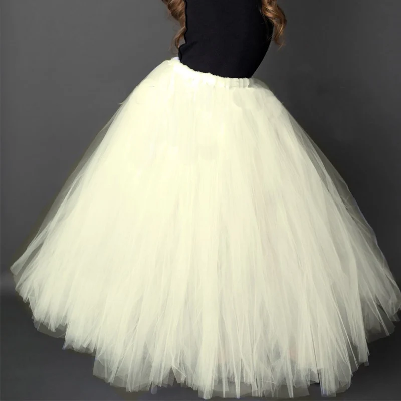 Черная юбка-пачка для девочек на год и Рождество пышные фатиновые детские юбки для девочек детское бальное платье принцессы на день рождения, длинная юбка - Цвет: ivory
