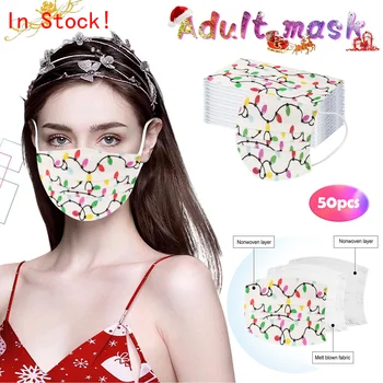 

50pcs Disposable Unisex Printed Christmas Face Mask Mascarillas Soft Masks Protective Dustproof For Adults 3-layer Masks