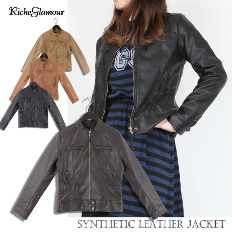 

Orders Exported to Japan Biker PU Jacket Coat Trimmed Collar Zipper Spring And Autumn New Style