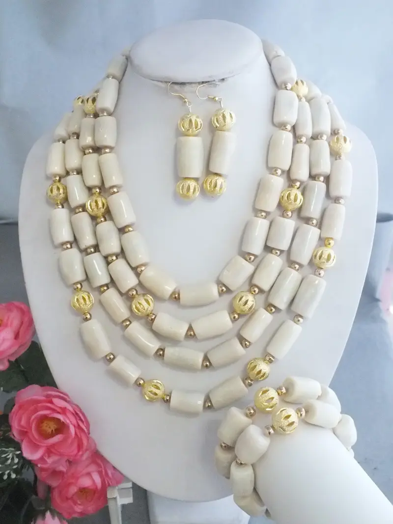 2019-#   Charming White Coral Beads Drum Beads Jewelry Necklace For WOmen