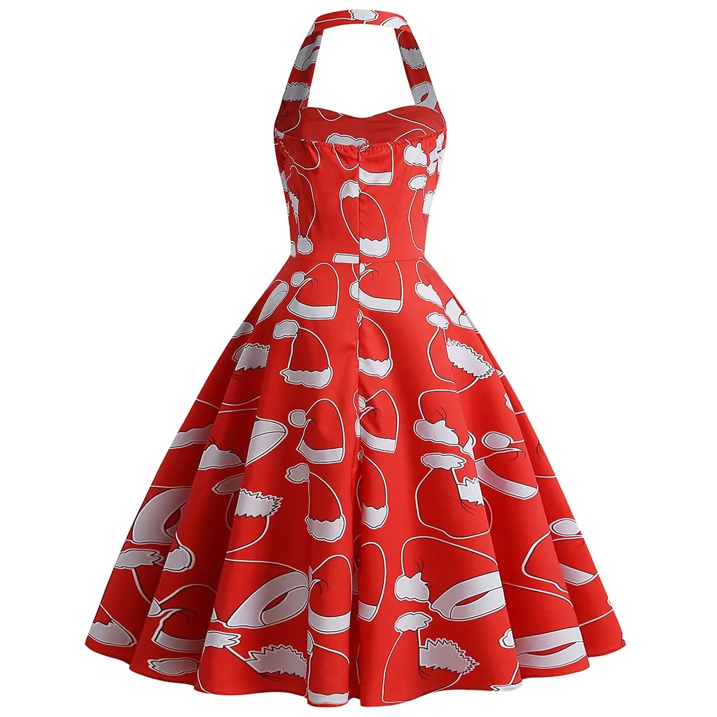 Superb Ladies Dresses Christmas Dress Vintage Clothes Women's Dress Retro Santa Claus Print Dress vestidos de fiesta de noche - Цвет: Red 2